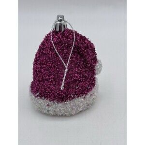 Santa Claus Hat Christmas Tree Ornament Pink Glitter 3.5" Holiday Decor